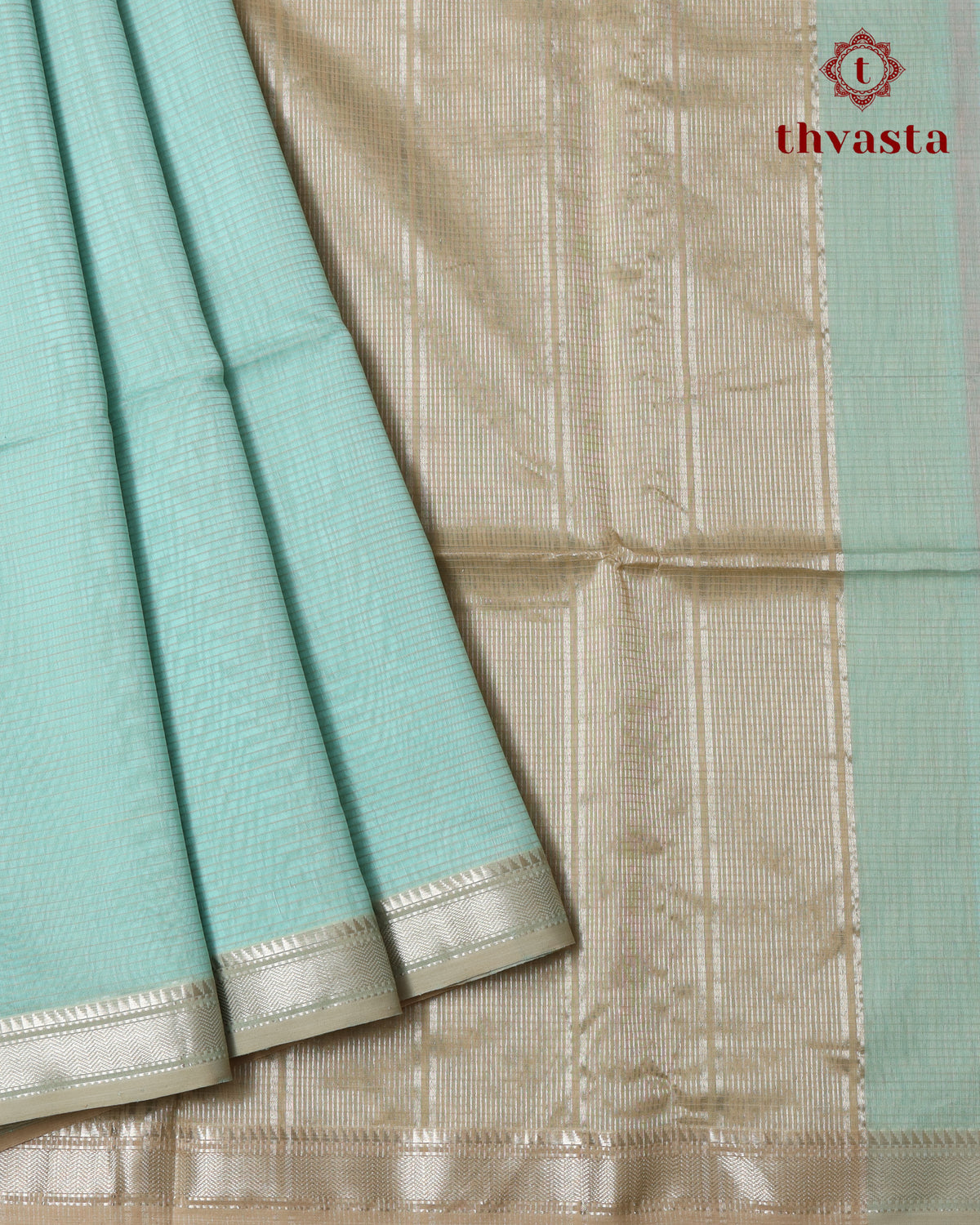 Maheshwari Silkcotton Silver Border - Blue