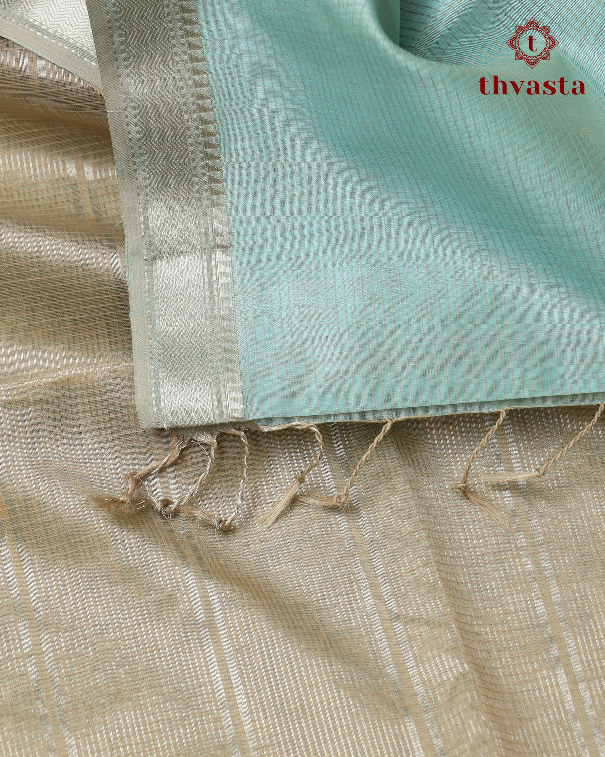 Maheshwari Silkcotton Silver Border - Blue