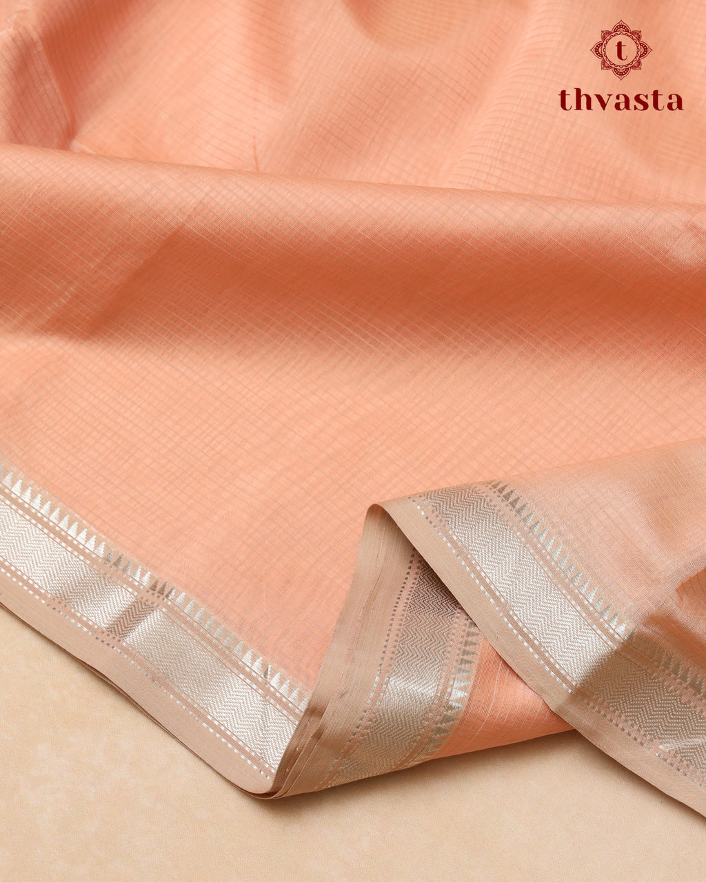 Maheshwari Silkcotton Silver Border - Peach