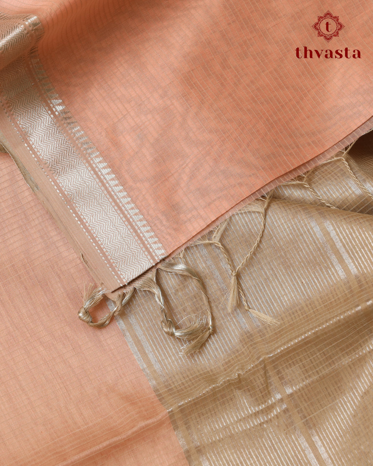 Maheshwari Silkcotton Silver Border - Peach