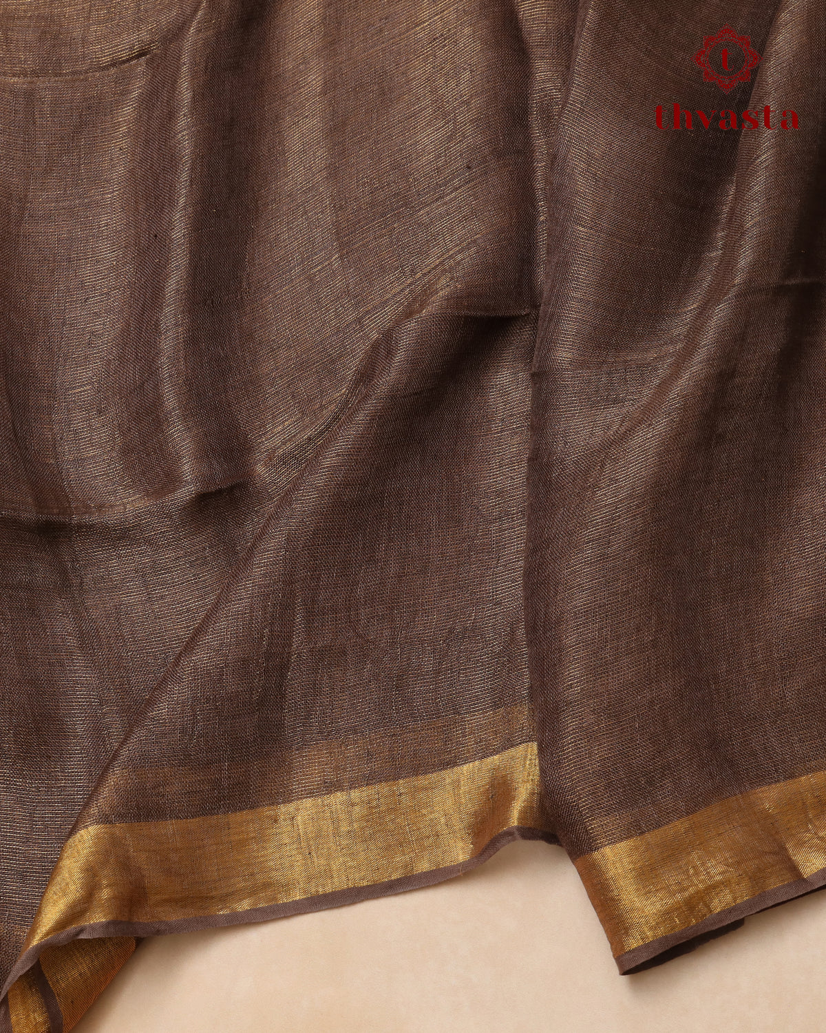 Metallic Linen Saree - Brown