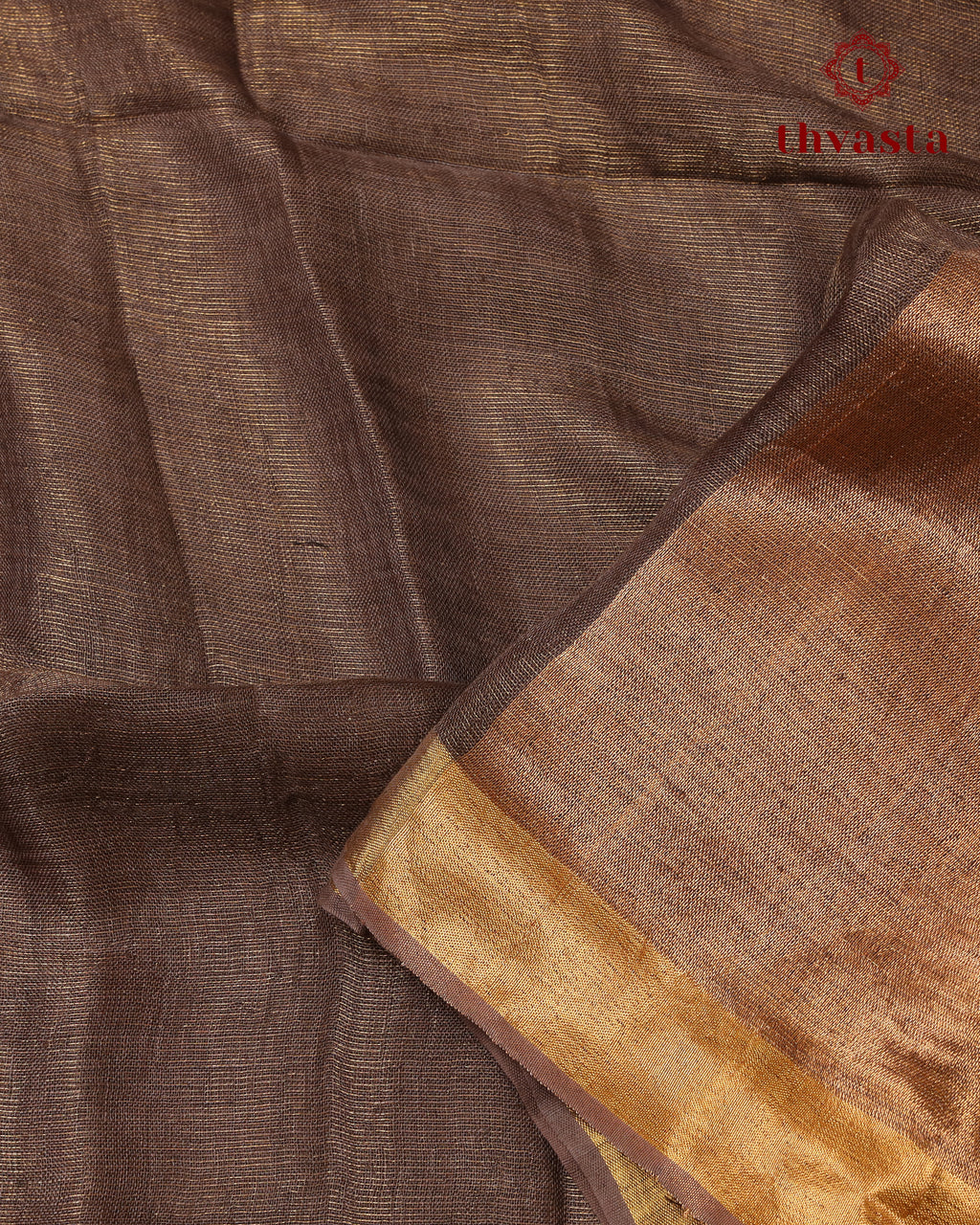 Metallic Linen Saree - Brown