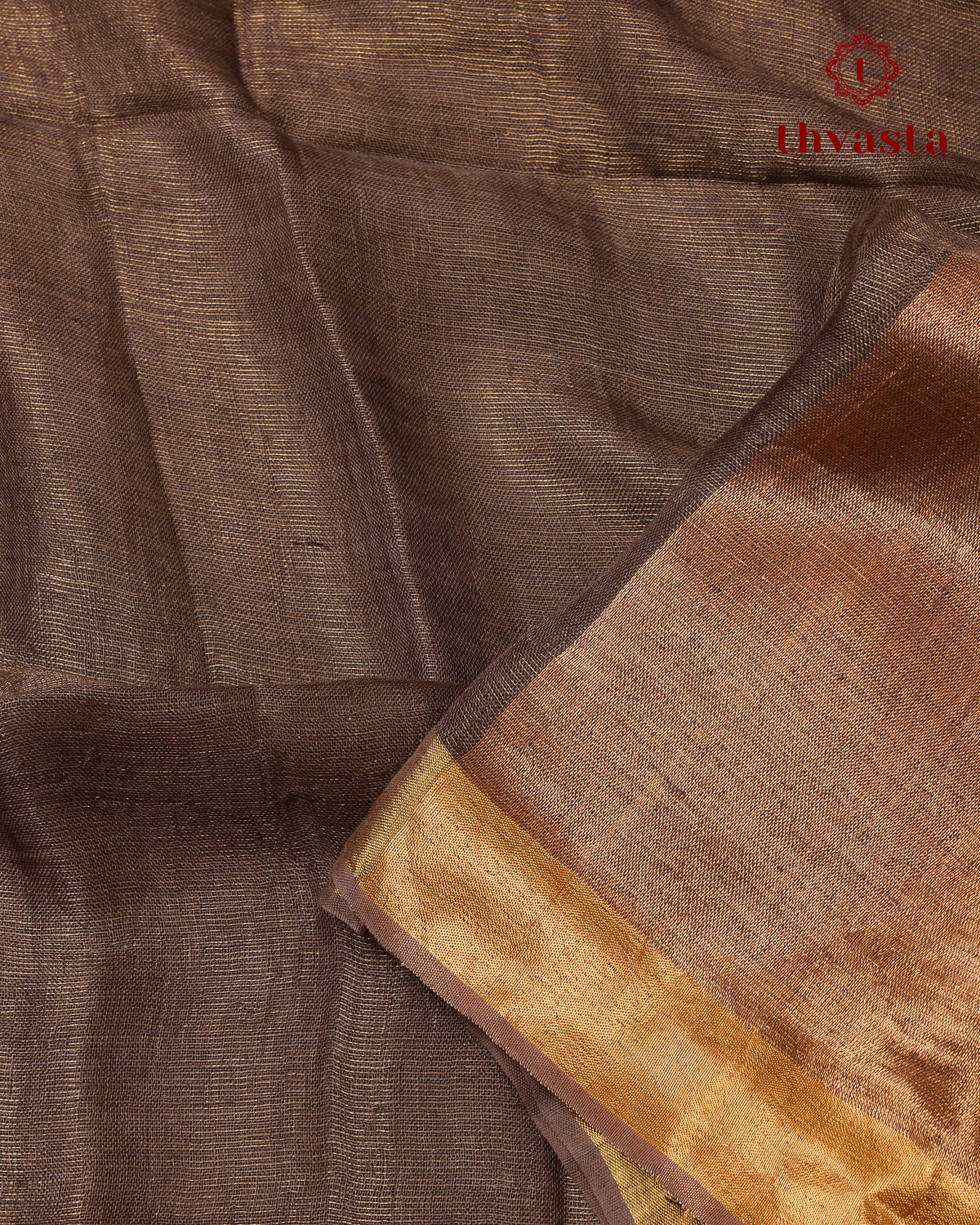 Metallic Linen Saree - Brown