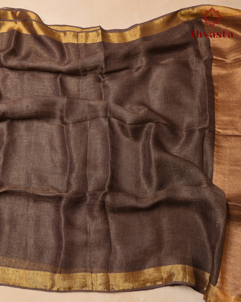 Metallic Linen Saree - Brown