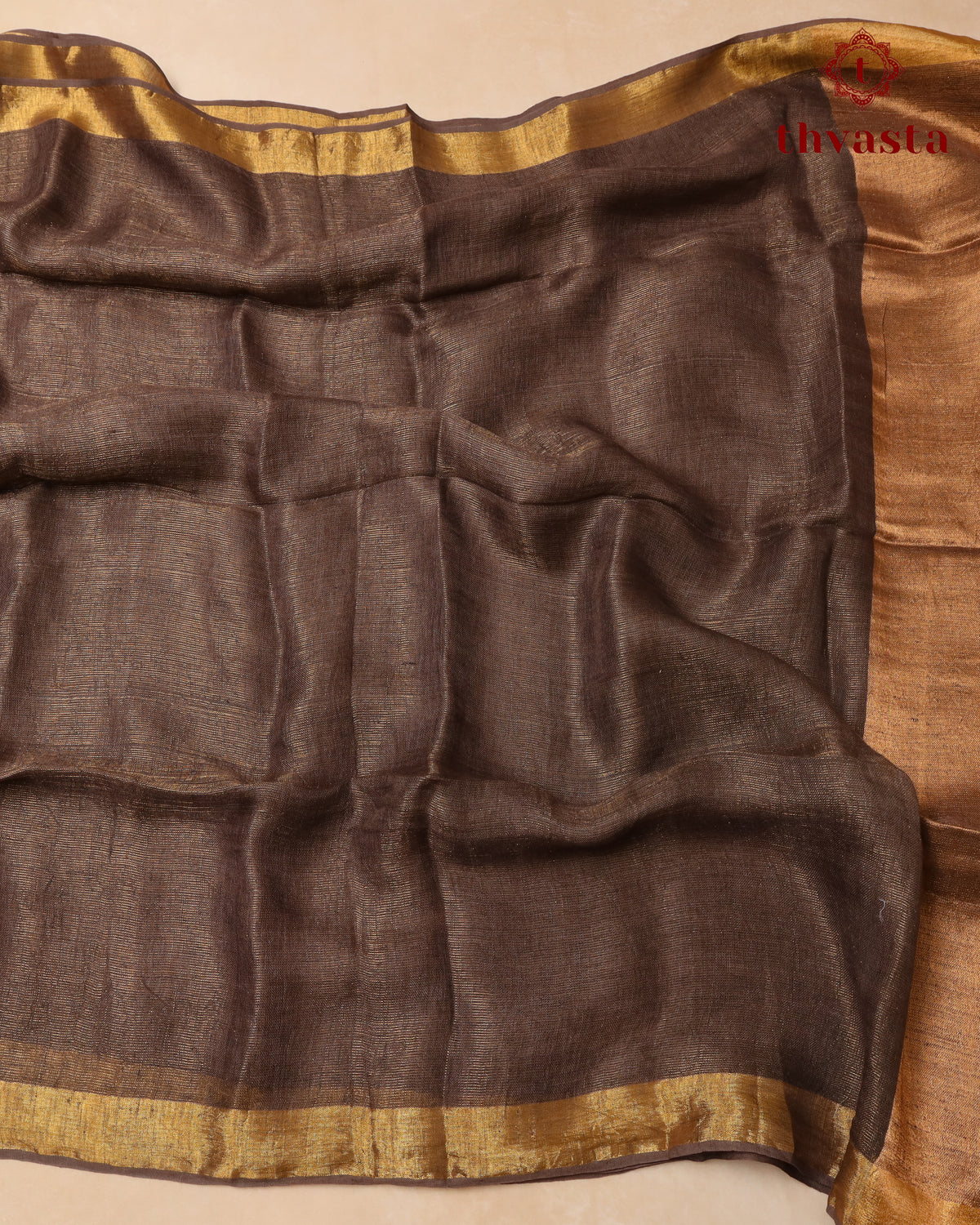 Metallic Linen Saree - Brown