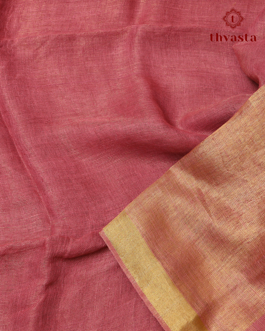 Metallic Linen Saree - Muted Rust Pink