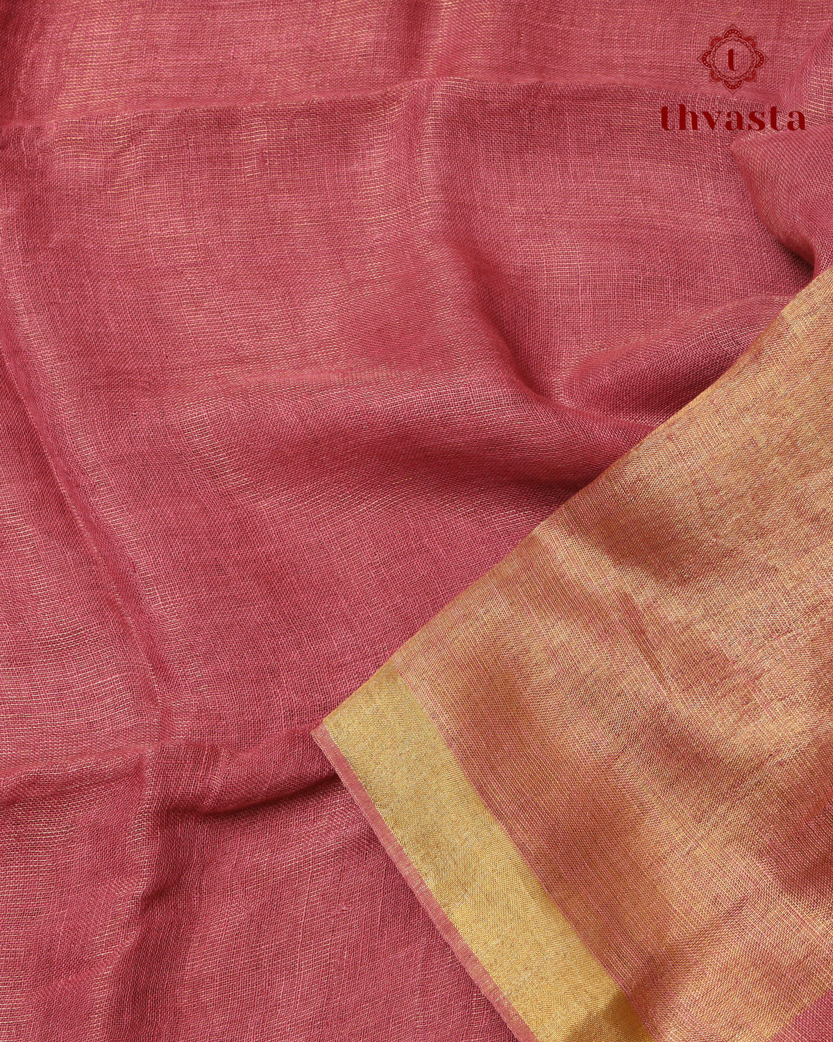 Metallic Linen Saree - Muted Rust Pink