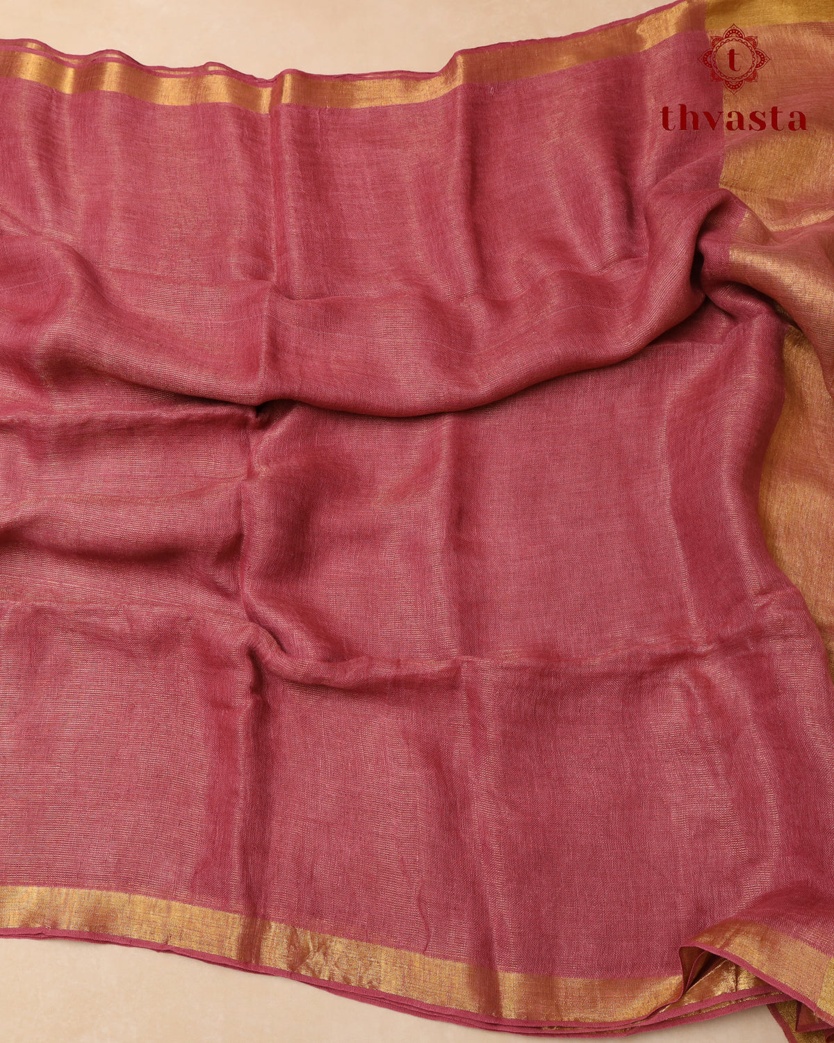 Metallic Linen Saree - Muted Rust Pink