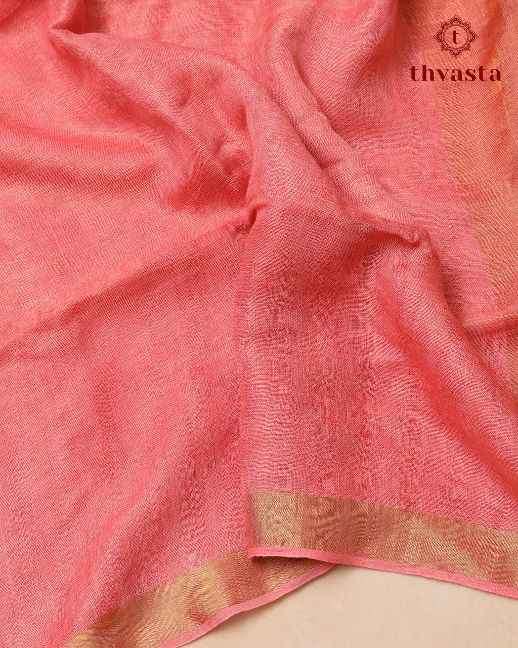 Metallic Linen Saree - Peach