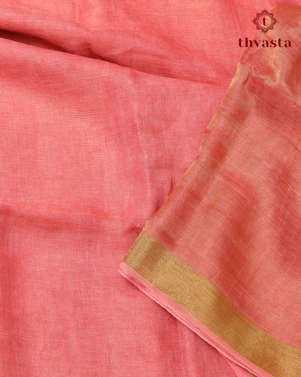 Metallic Linen Saree - Peach