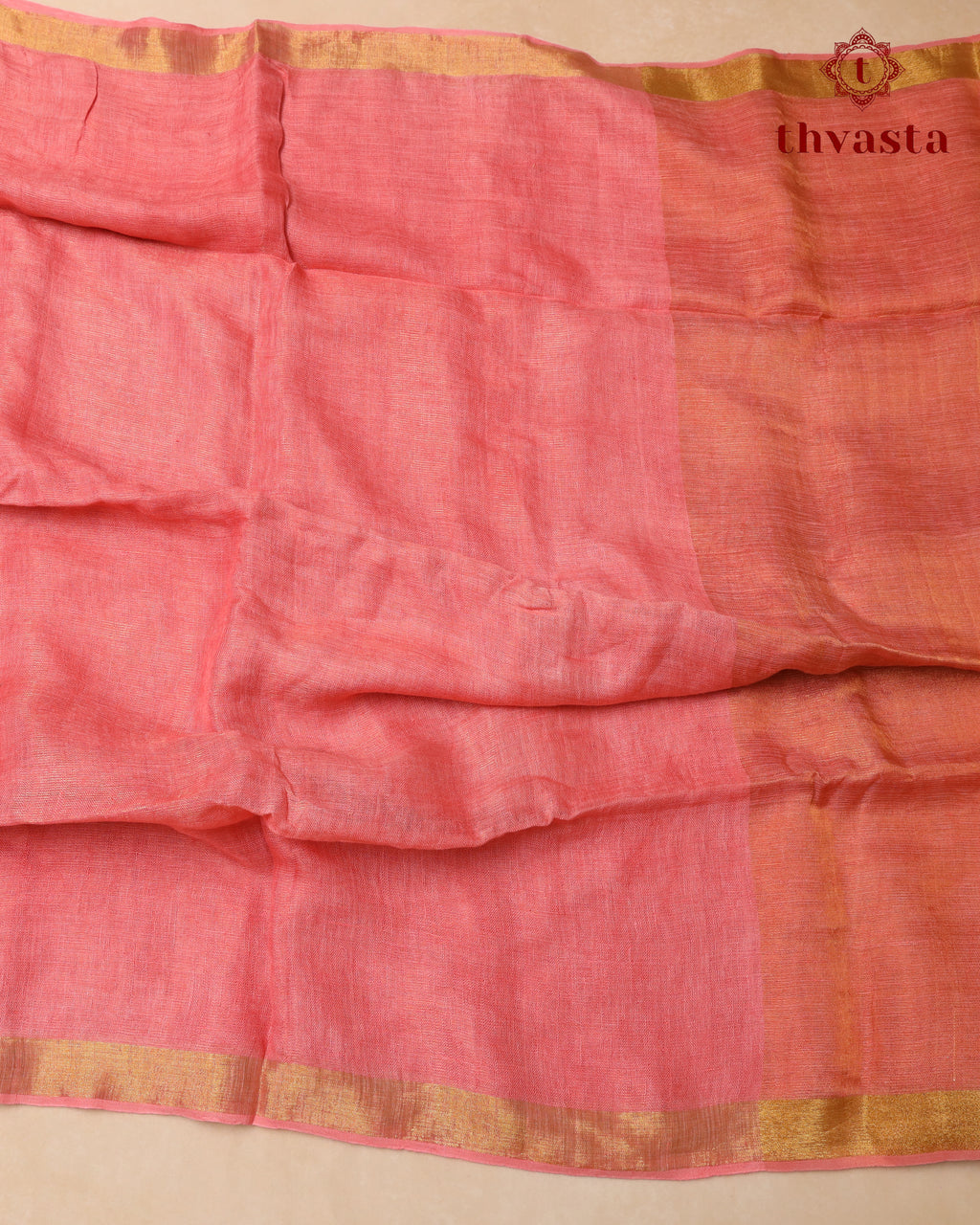 Metallic Linen Saree - Peach