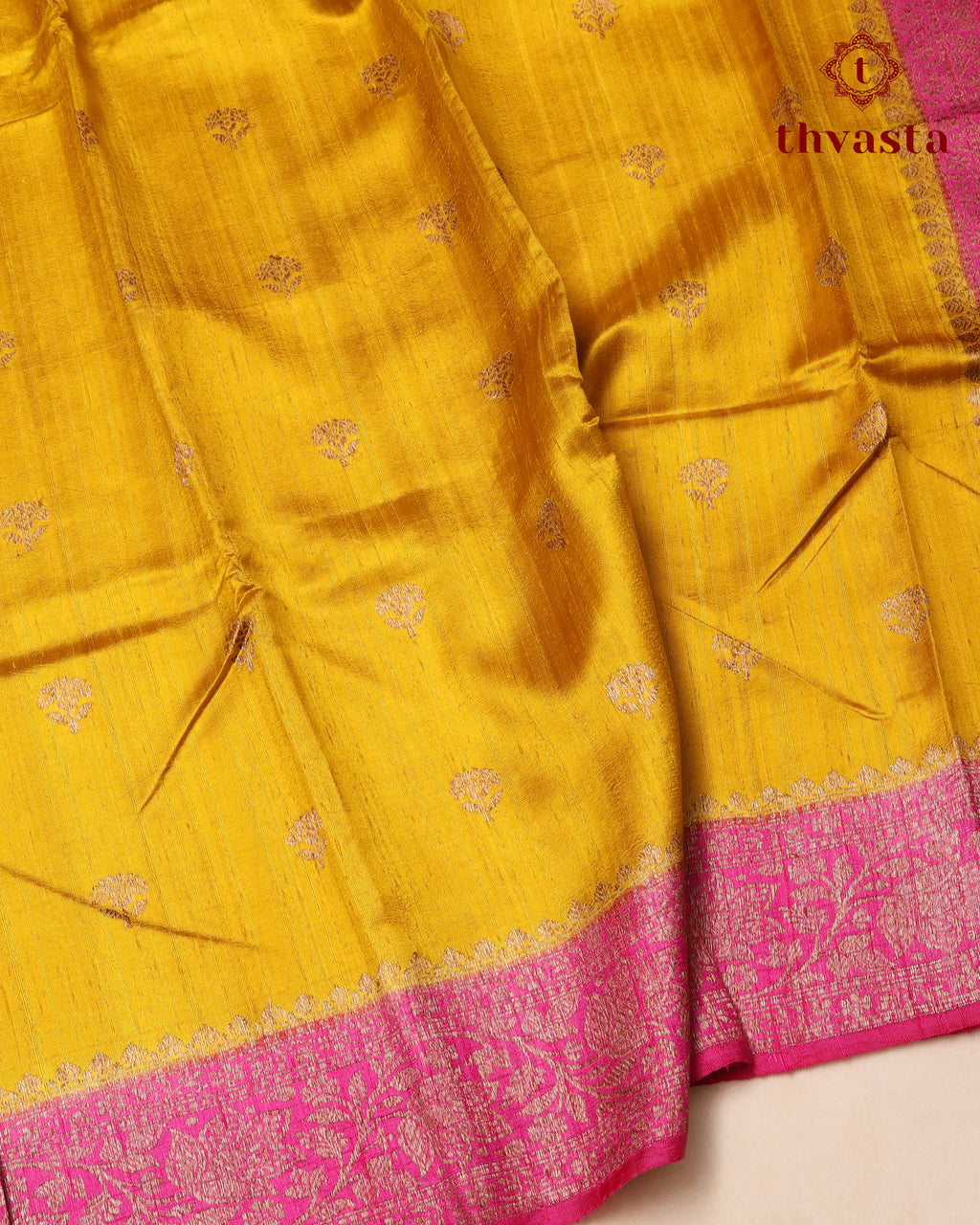 Pure Raw Silk Saree with Antique Gold Banaras Border -  Yellow