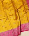 Pure Raw Silk Saree with Antique Gold Banaras Border -  Yellow