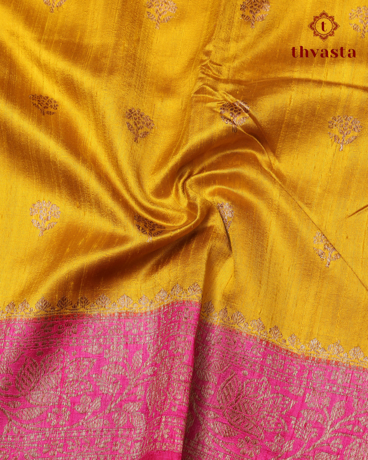 Pure Raw Silk Saree with Antique Gold Banaras Border -  Yellow