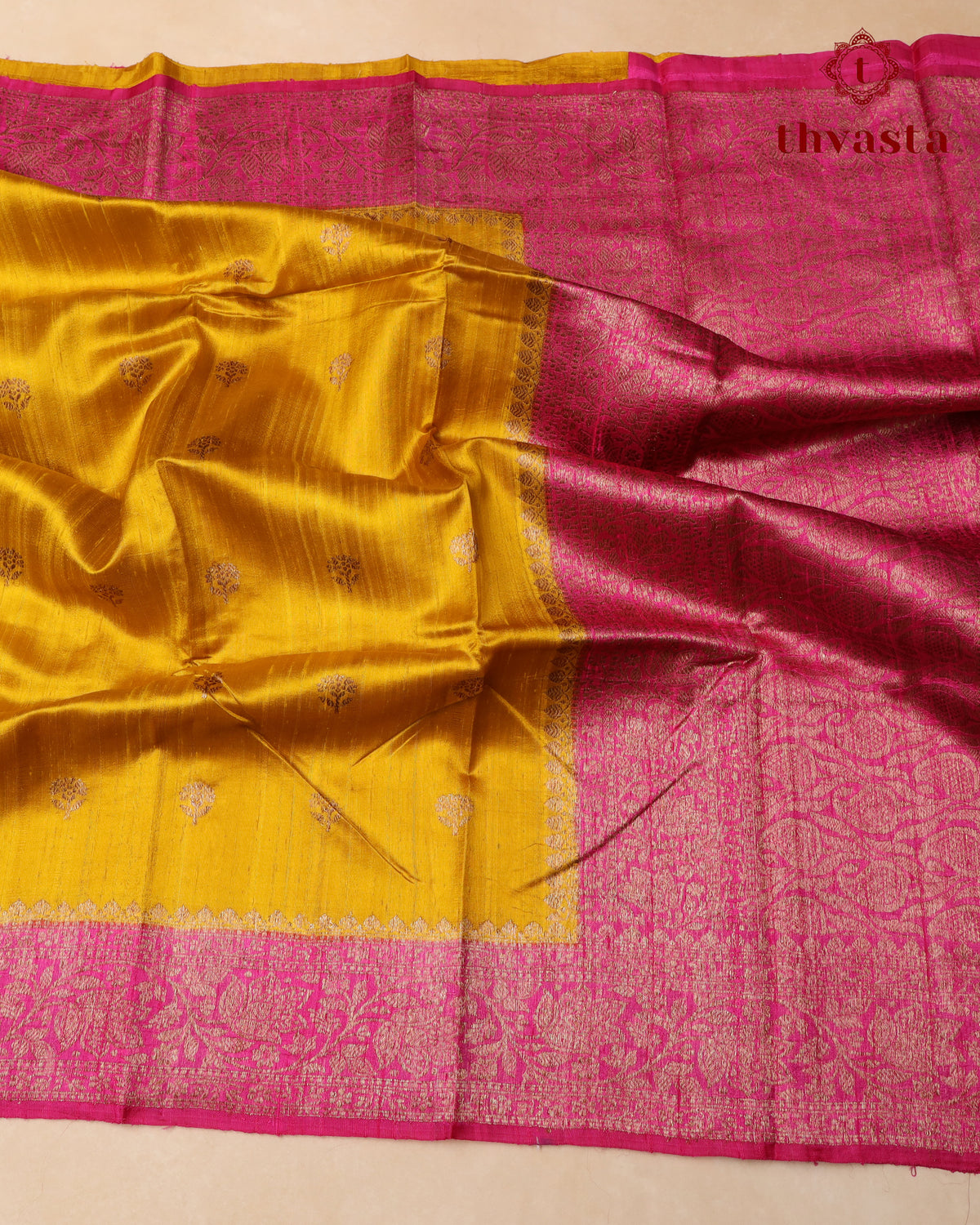 Pure Raw Silk Saree with Antique Gold Banaras Border -  Yellow