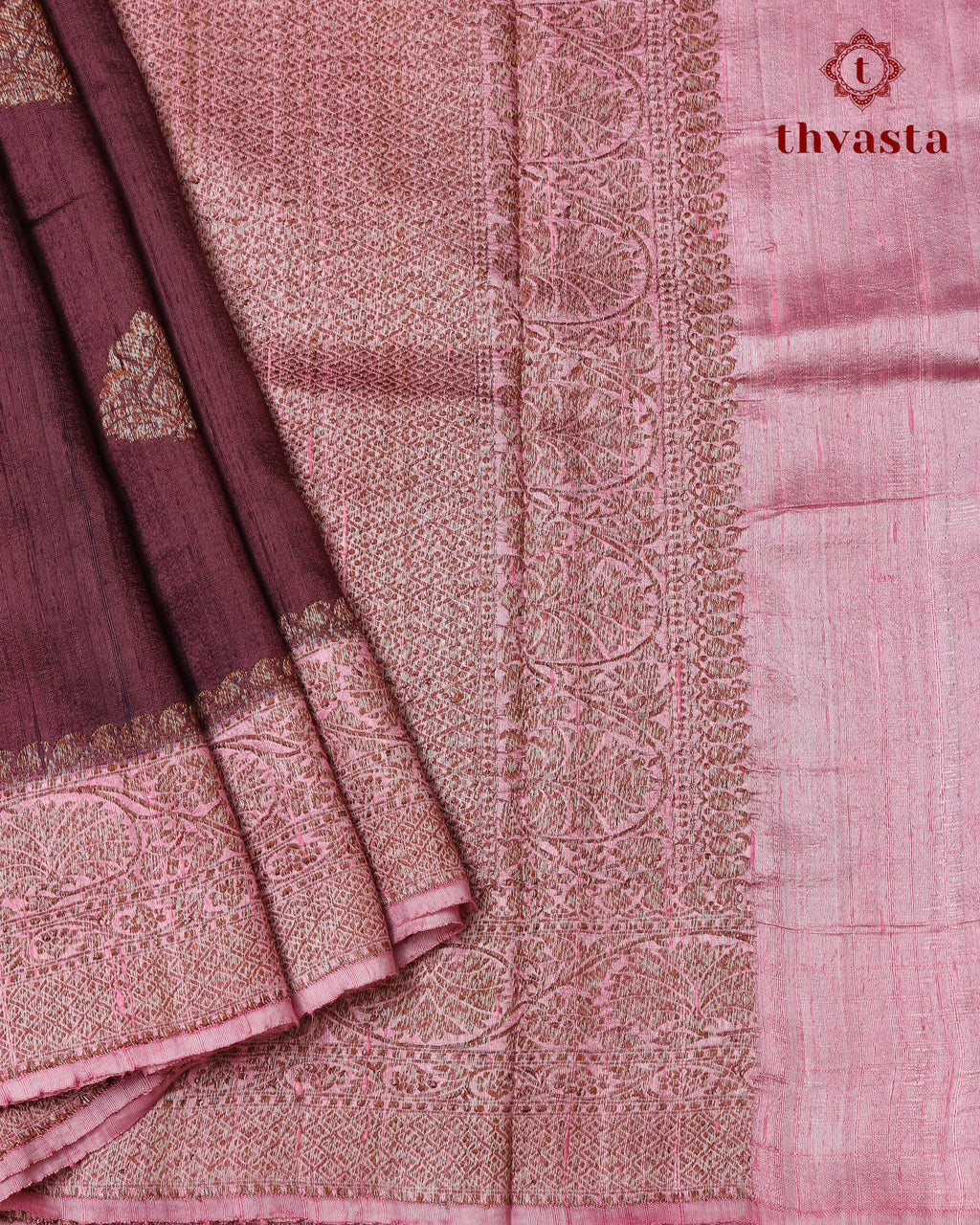 Pure Raw Silk Saree with Antique Gold Banaras Border -  Burgundy