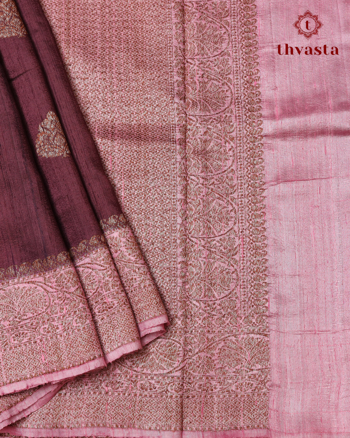 Pure Raw Silk Saree with Antique Gold Banaras Border -  Burgundy
