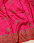 Pure Raw Silk Saree with Antique Gold Banaras Border -  Pink
