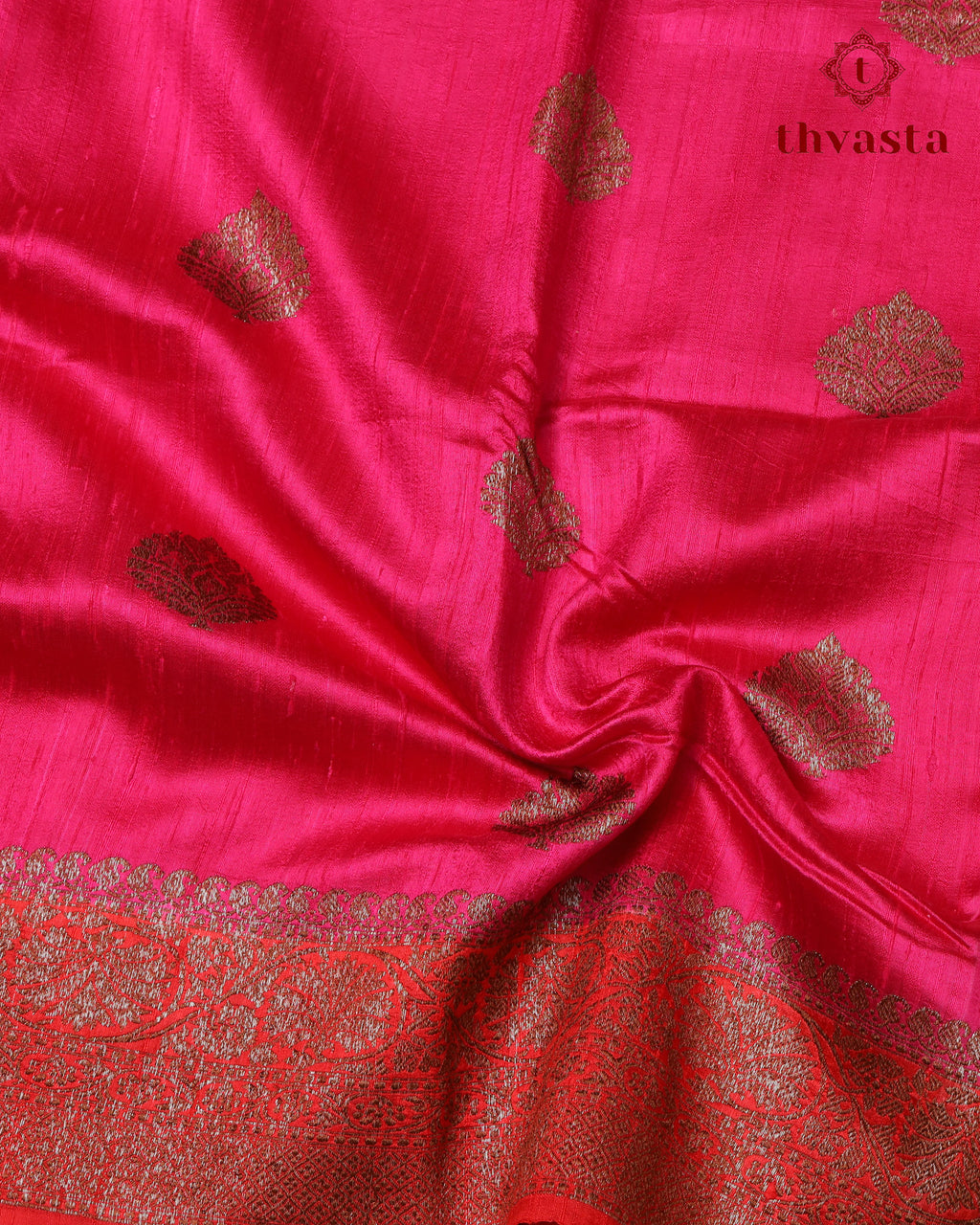 Pure Raw Silk Saree with Antique Gold Banaras Border -  Pink