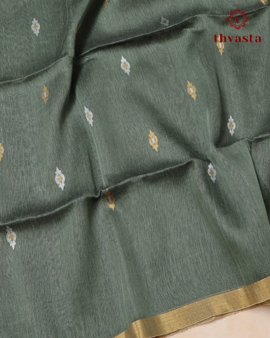 Elephant Grey Silk Linen Saree with Zari Border
