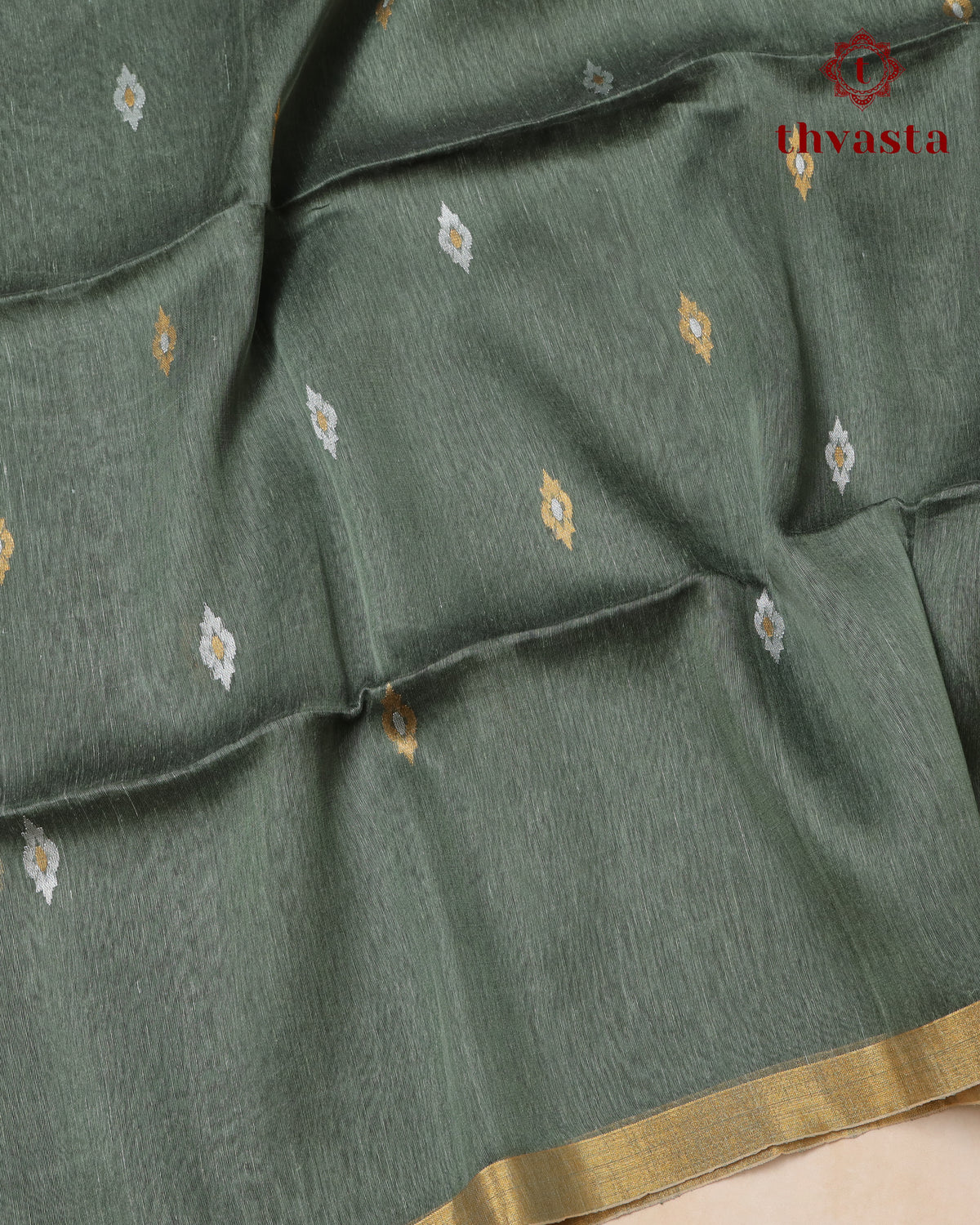 Elephant Grey Silk Linen Saree with Zari Border