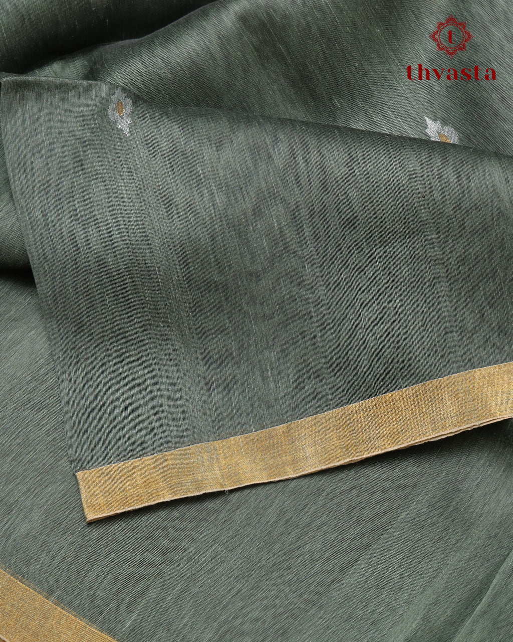 Elephant Grey Silk Linen Saree with Zari Border
