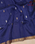 Dark Blue Silk Linen Saree with Zari Border
