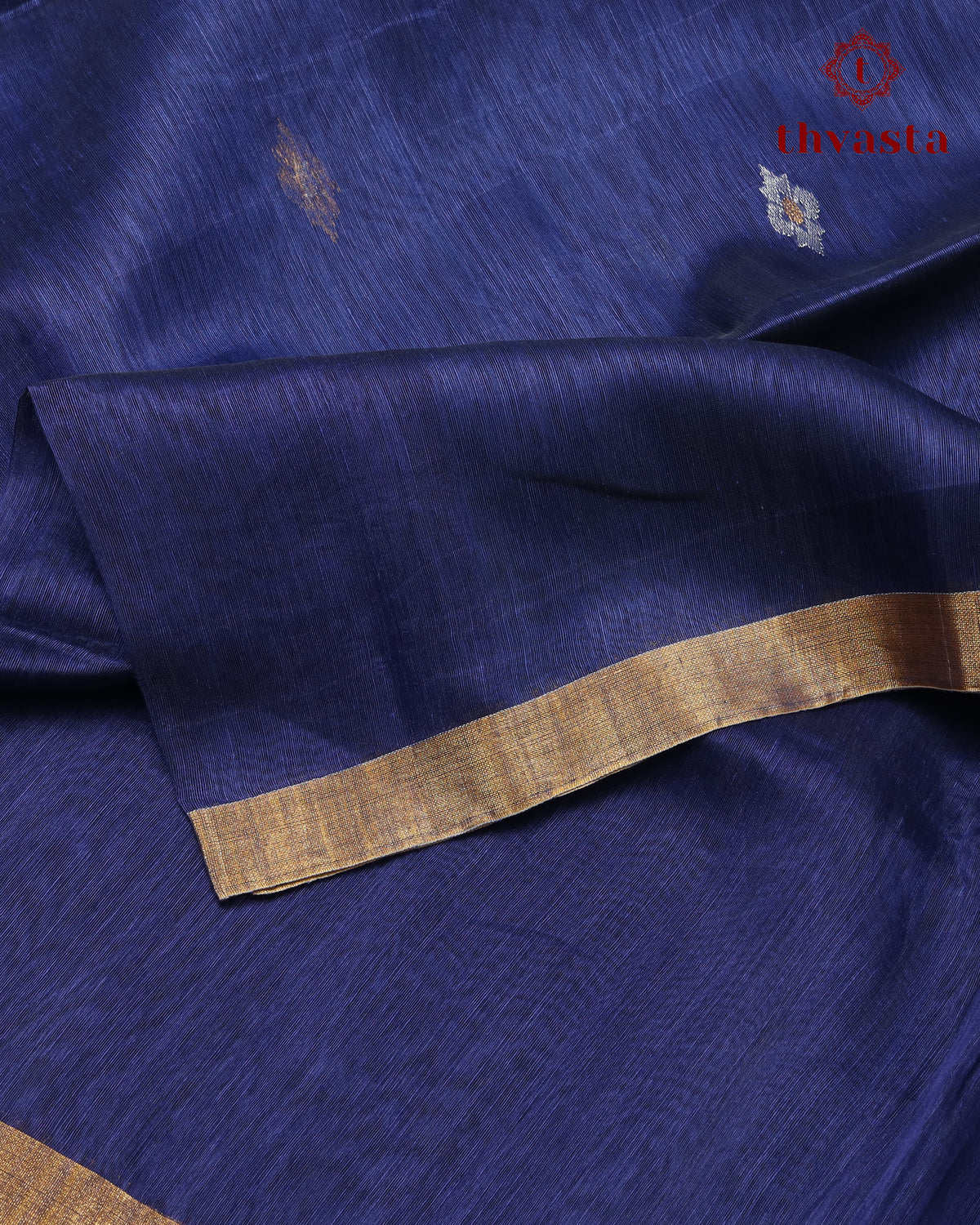 Dark Blue Silk Linen Saree with Zari Border