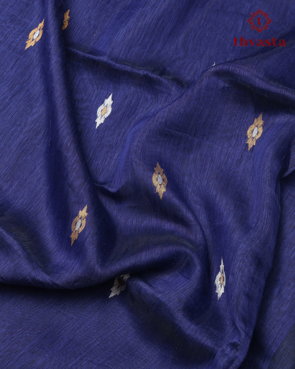 Dark Blue Silk Linen Saree with Zari Border