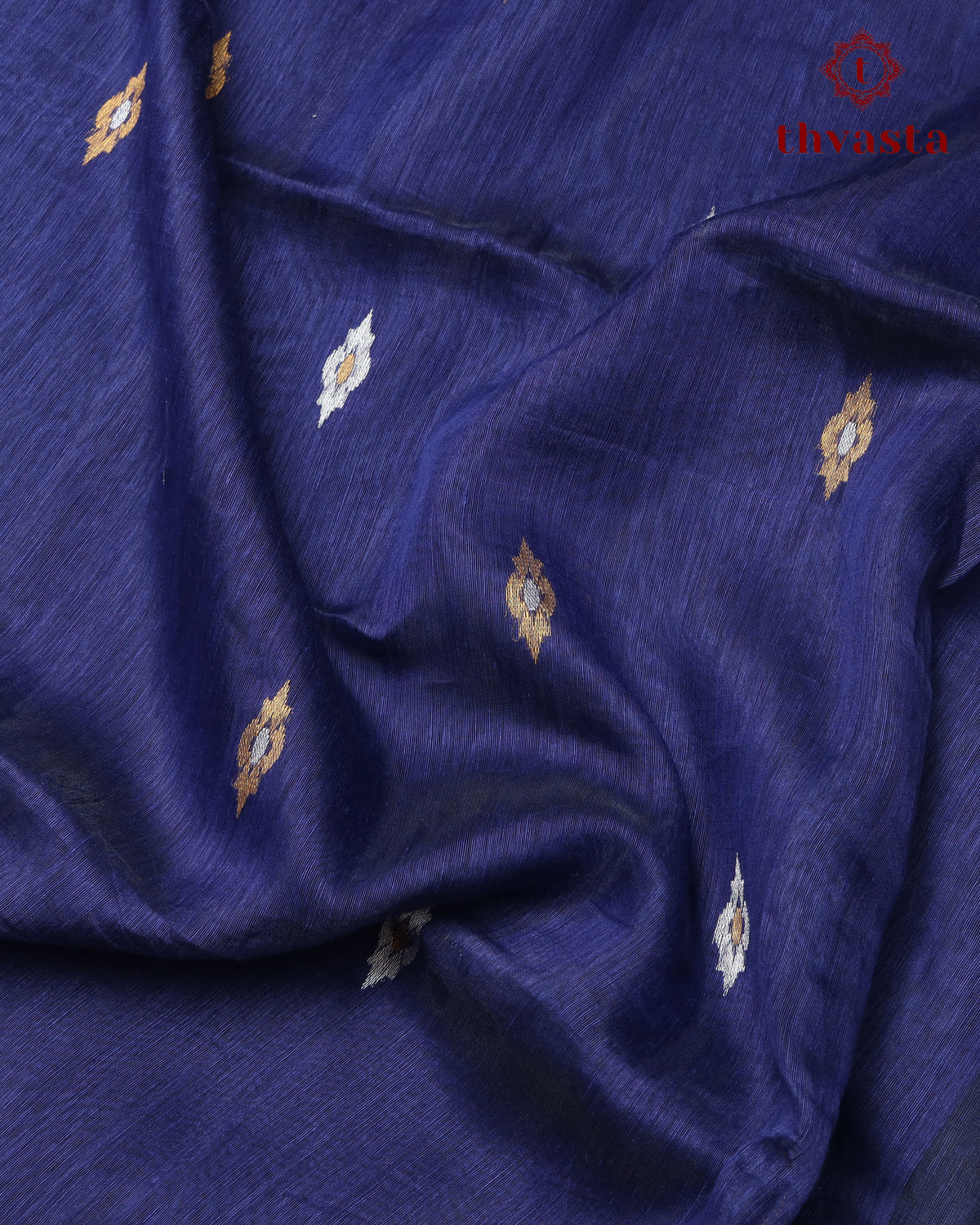 Dark Blue Silk Linen Saree with Zari Border