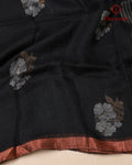 Black Linen Saree with Zari Border