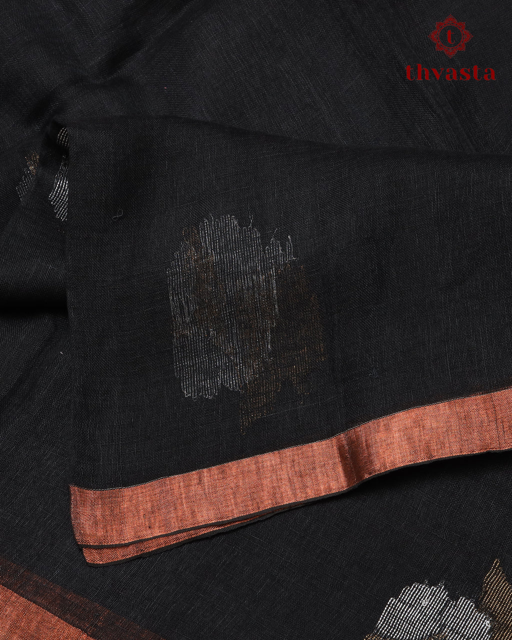 Black Linen Saree with Zari Border