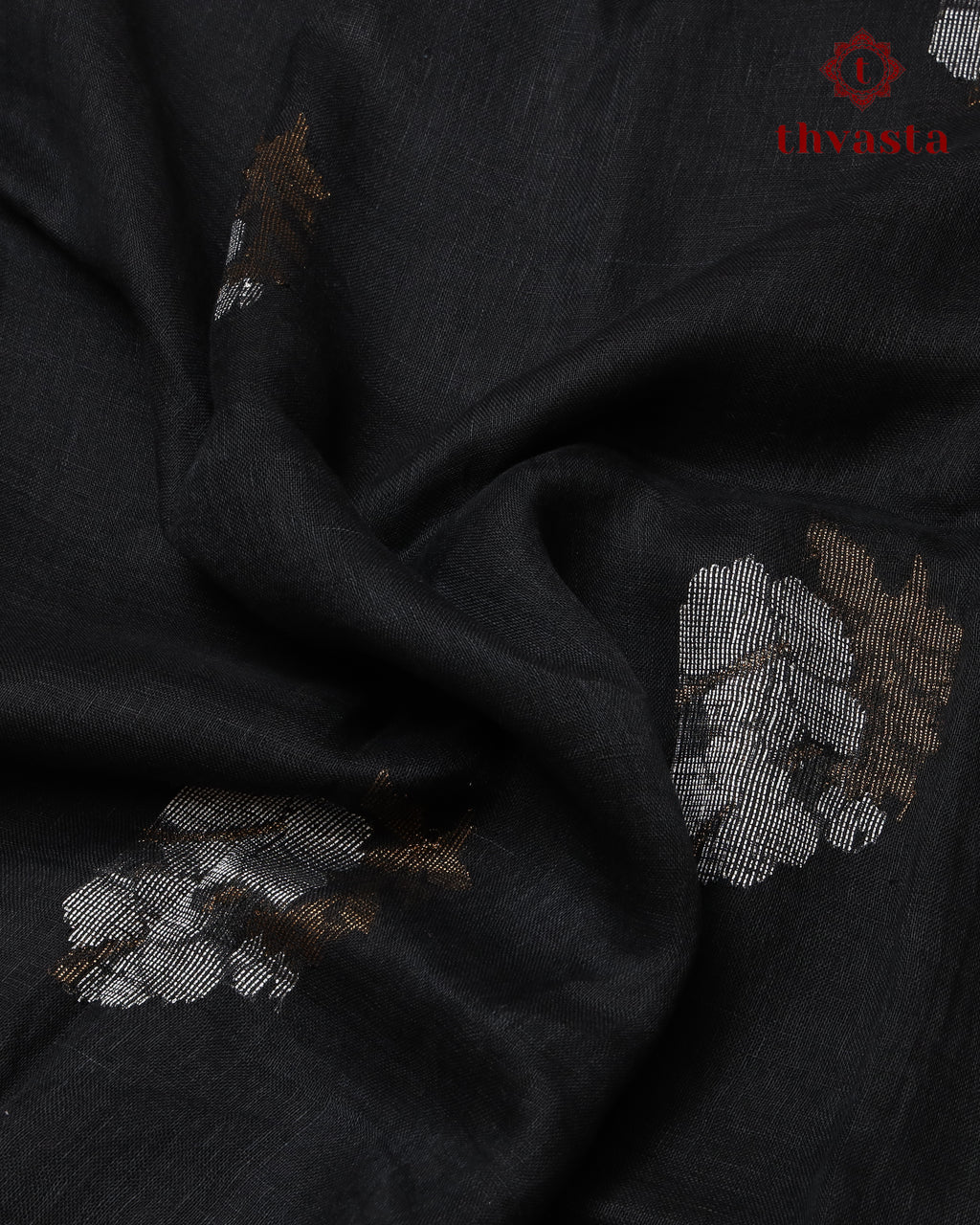 Black Linen Saree with Zari Border