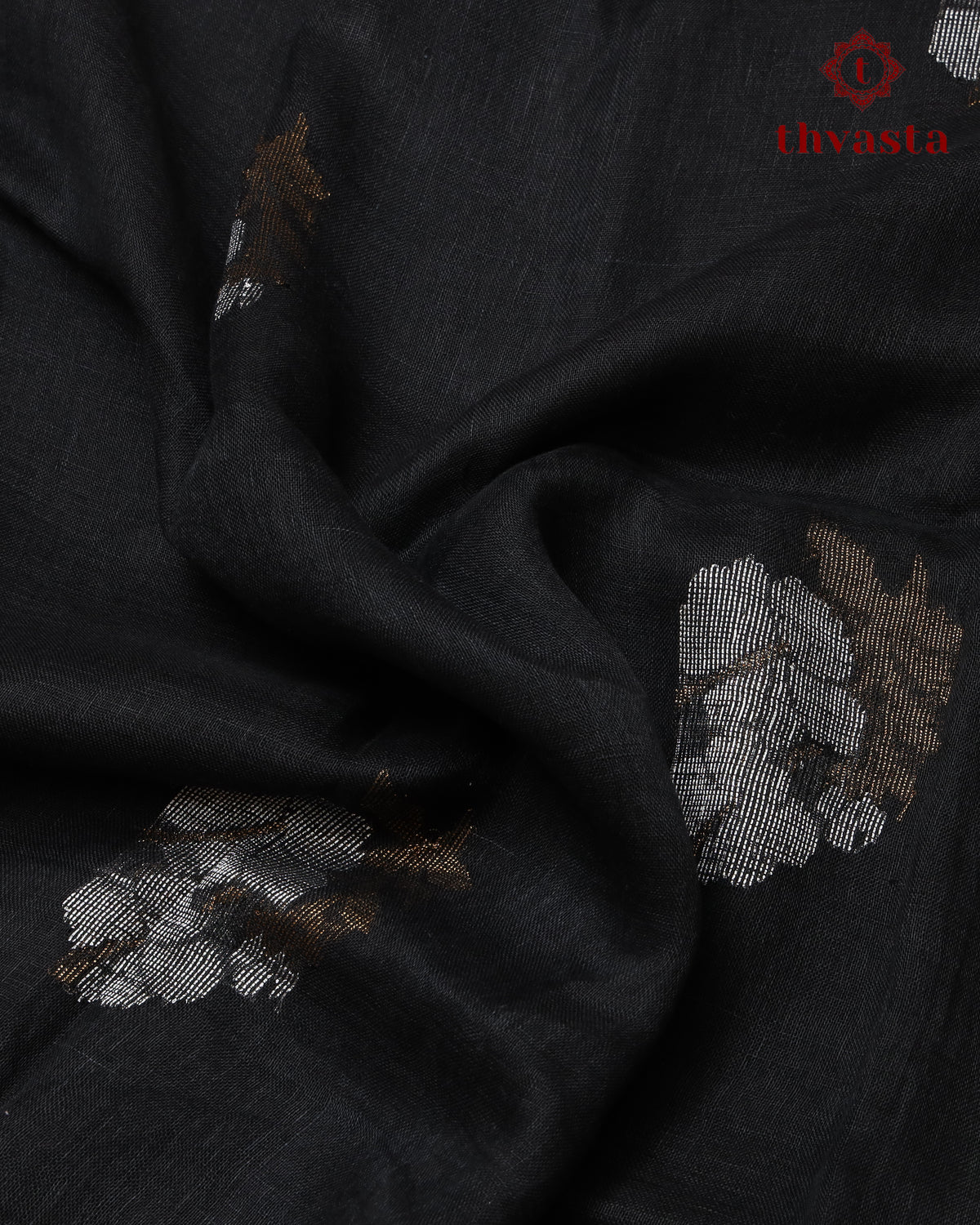 Black Linen Saree with Zari Border