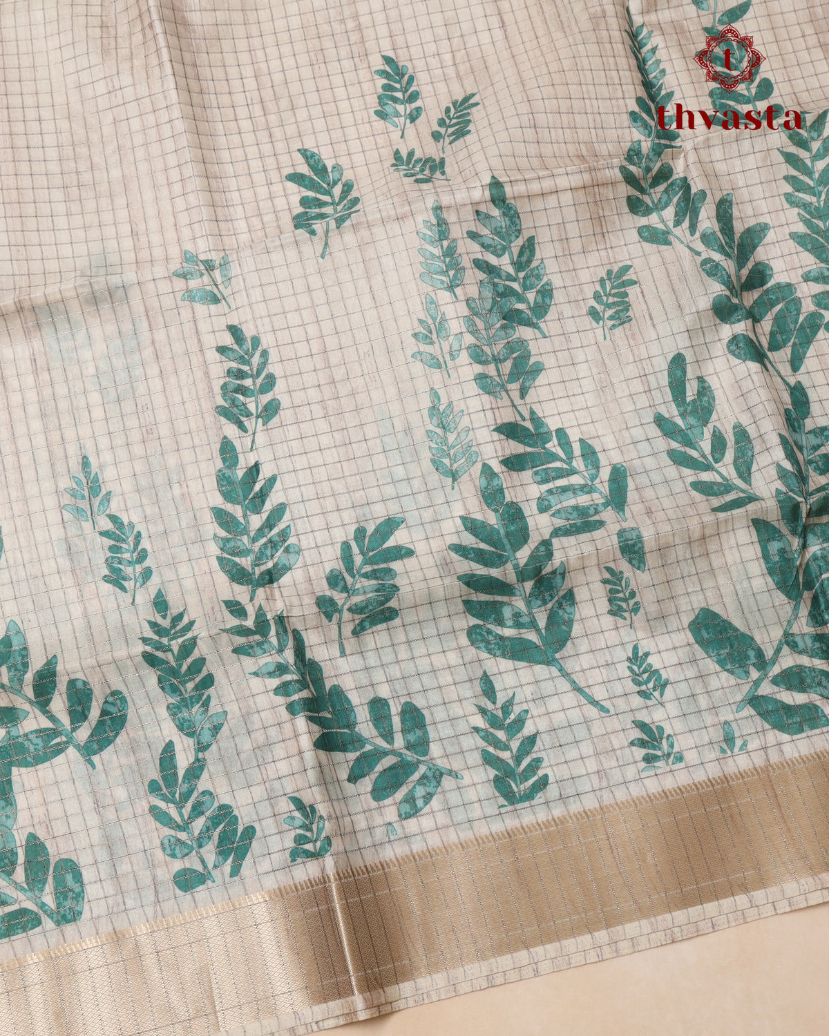 Semi Tussar Silk saree - Beige and Green