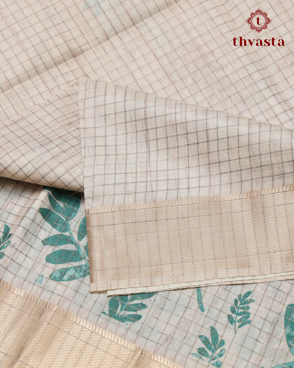 Semi Tussar Silk saree - Beige and Green