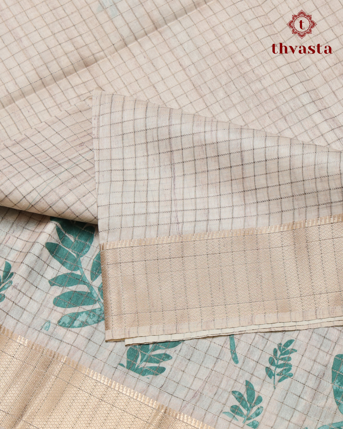 Semi Tussar Silk saree - Beige and Green
