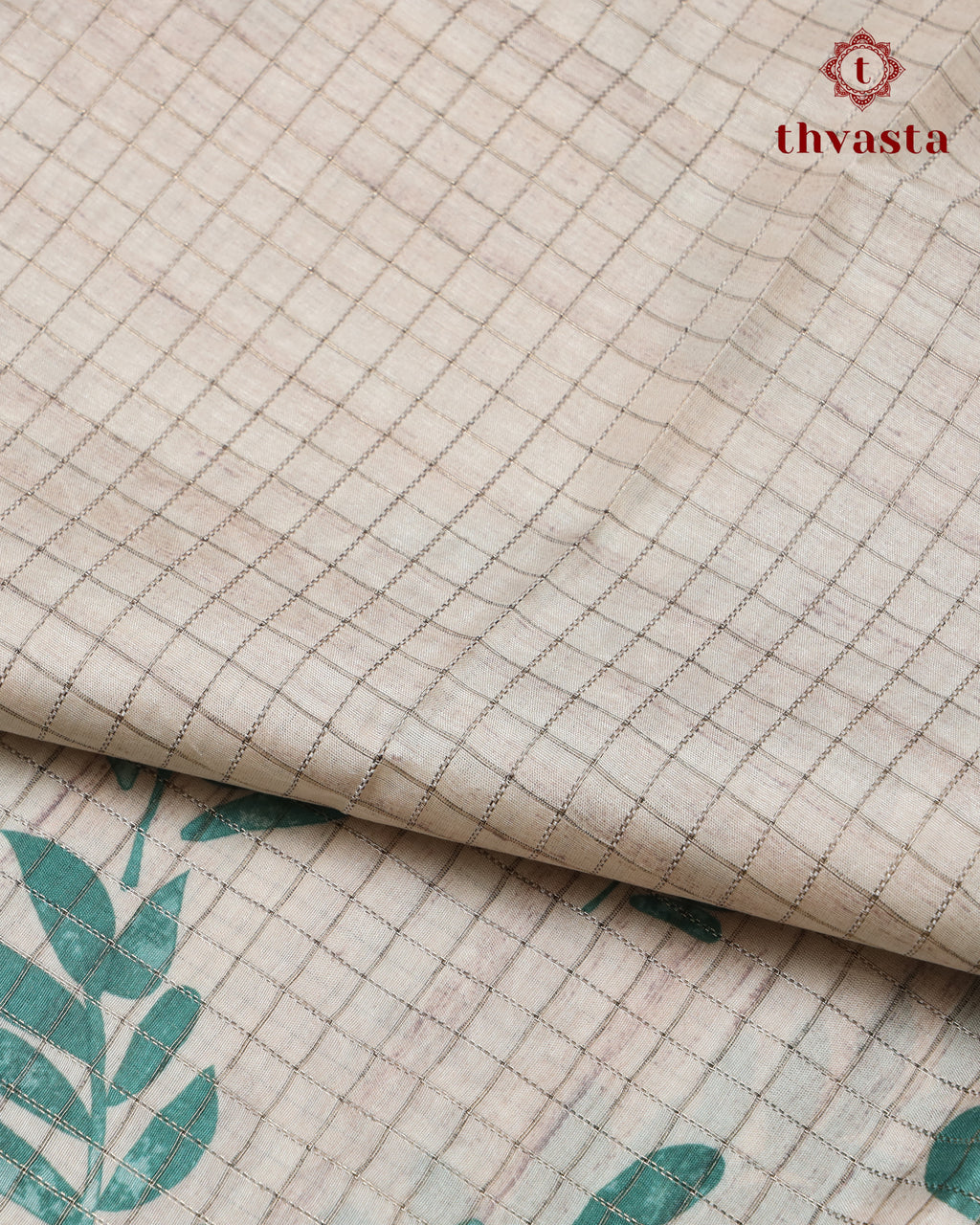 Semi Tussar Silk saree - Beige and Green
