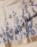 Semi Tussar Silk saree - Beige and Blue