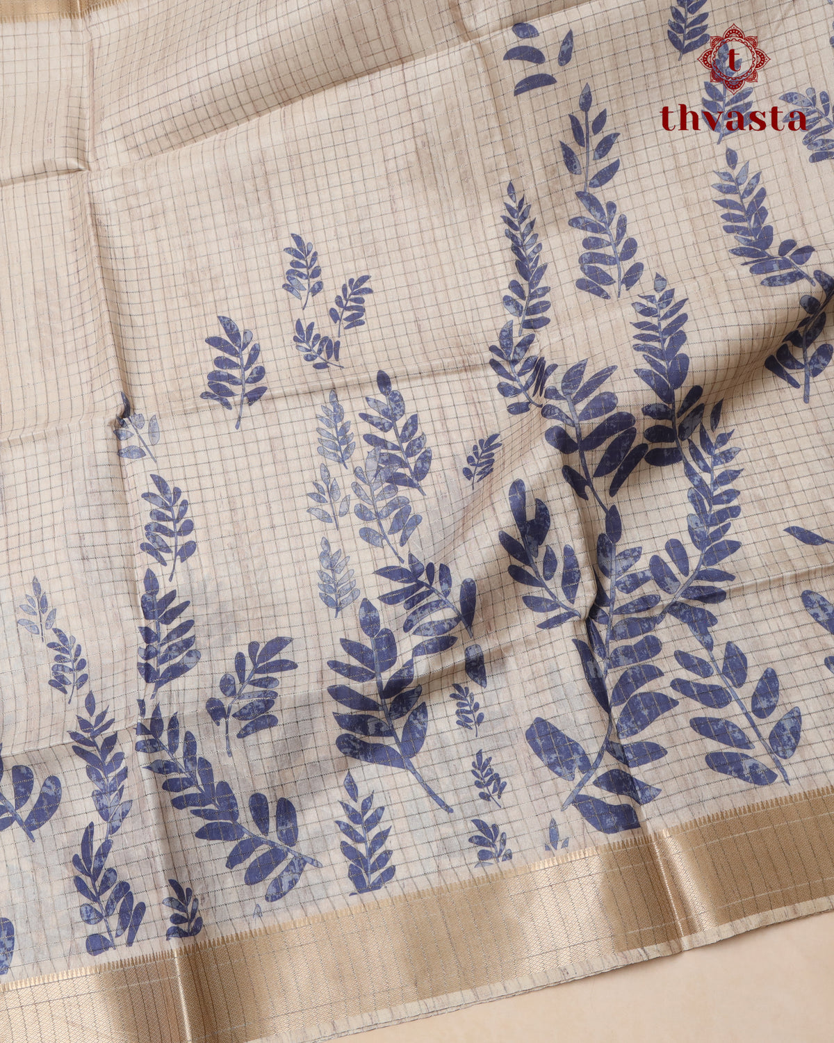 Semi Tussar Silk saree - Beige and Blue