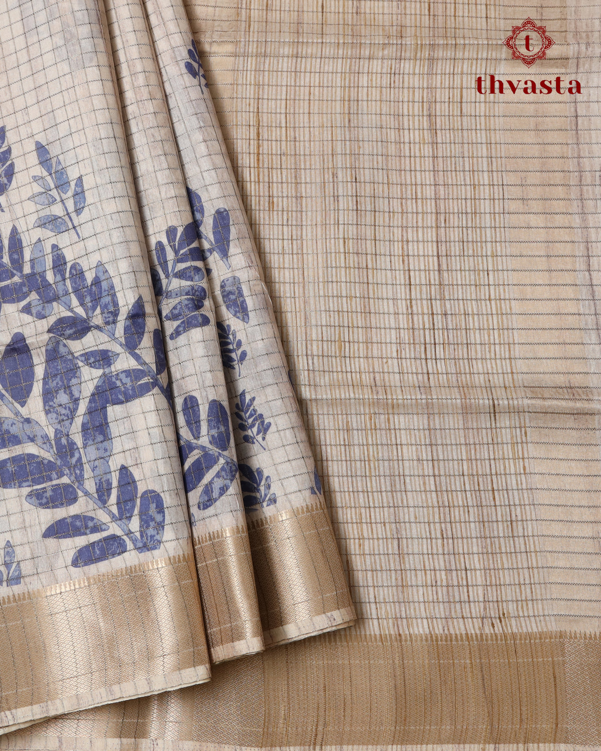Semi Tussar Silk saree - Beige and Blue