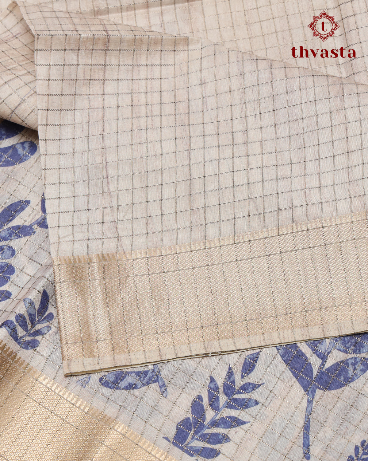 Semi Tussar Silk saree - Beige and Blue