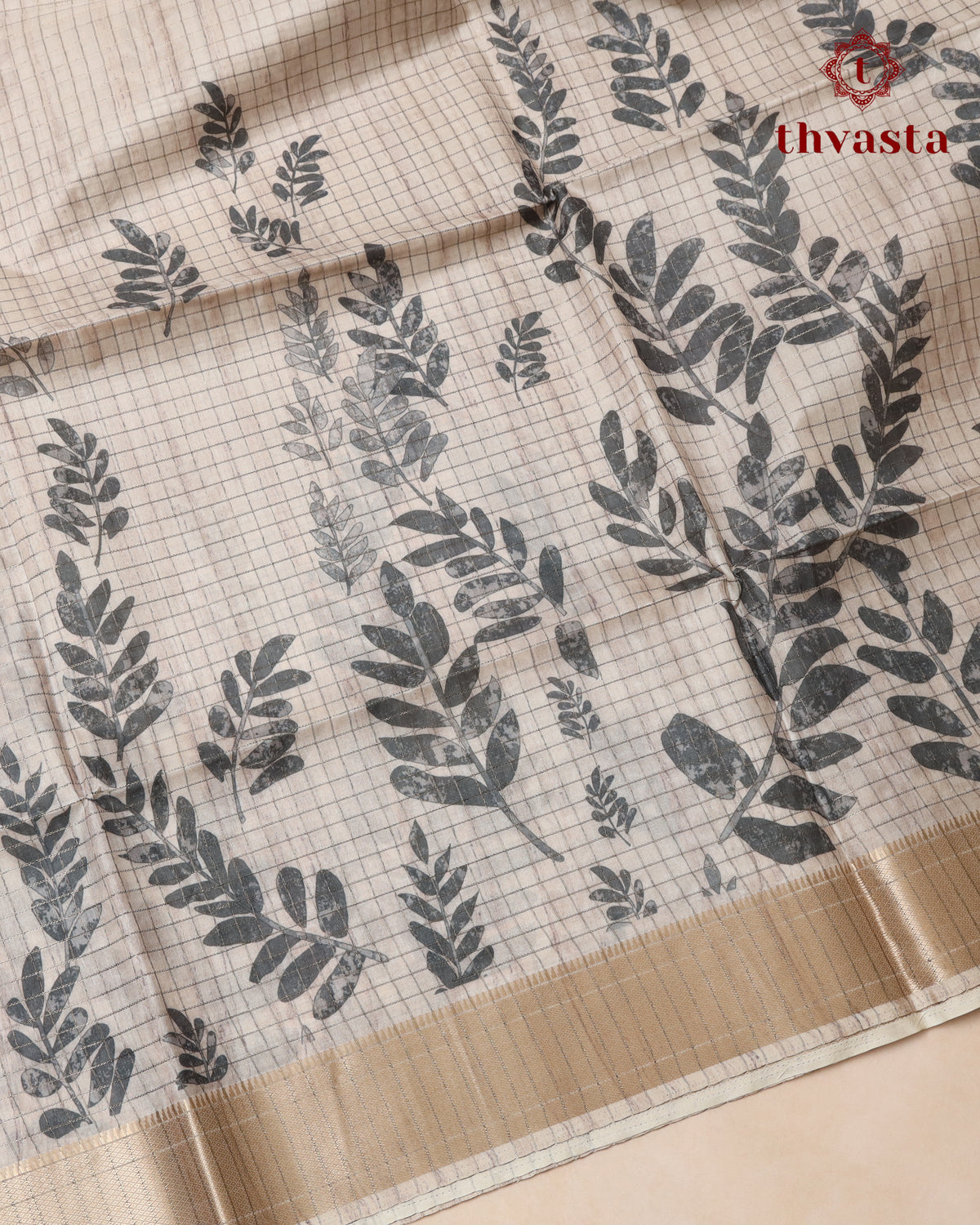 Semi Tussar Silk saree - Beige and Grey