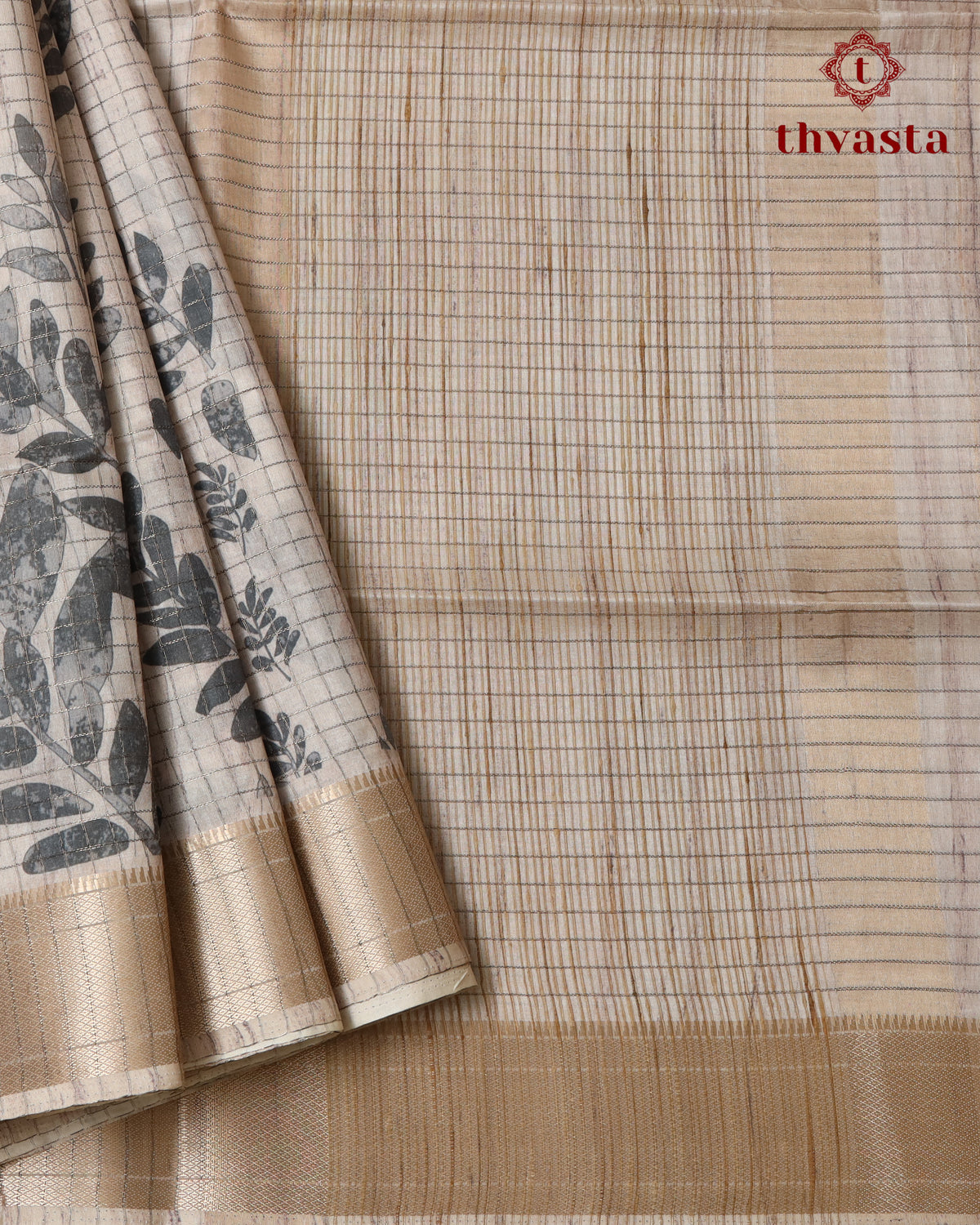 Semi Tussar Silk saree - Beige and Grey