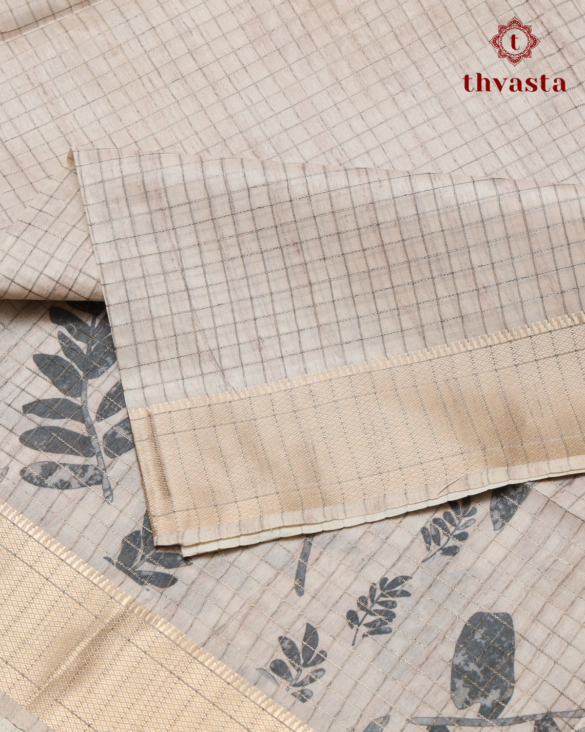 Semi Tussar Silk saree - Beige and Grey
