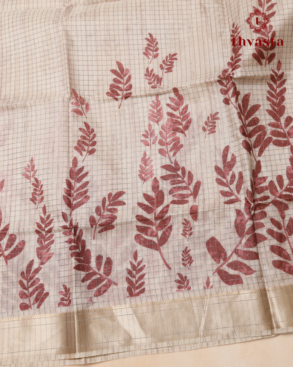 Semi Tussar Silk saree - Beige and Maroon