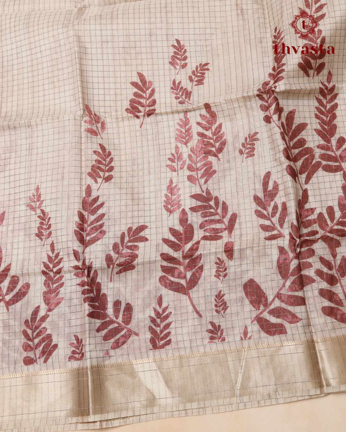 Semi Tussar Silk saree - Beige and Maroon