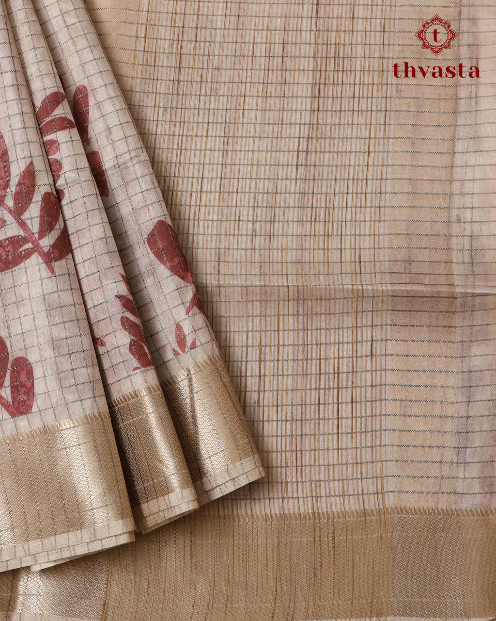 Semi Tussar Silk saree - Beige and Maroon