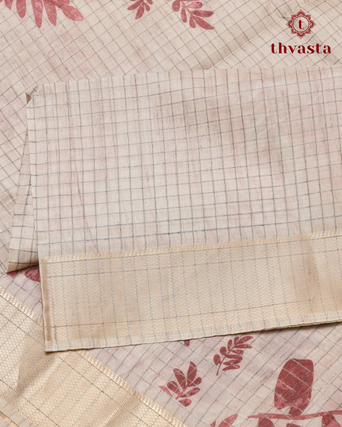 Semi Tussar Silk saree - Beige and Maroon