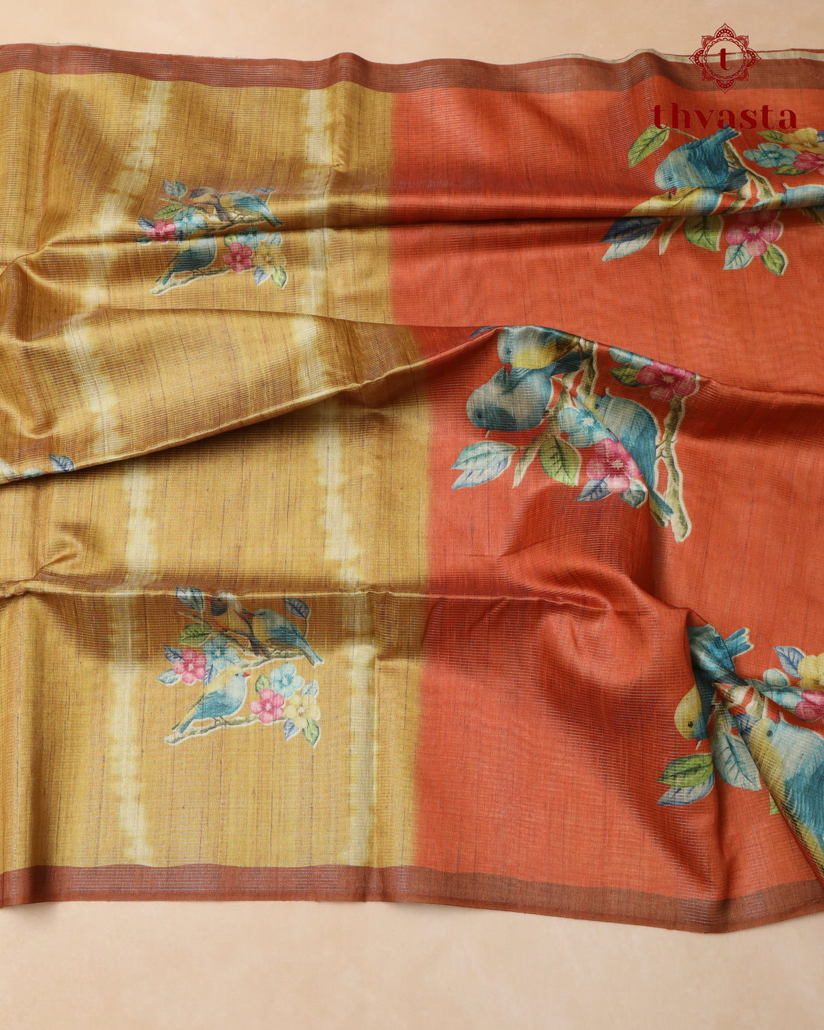 Semi Tussar Silk saree with Parrot Motifs - 01